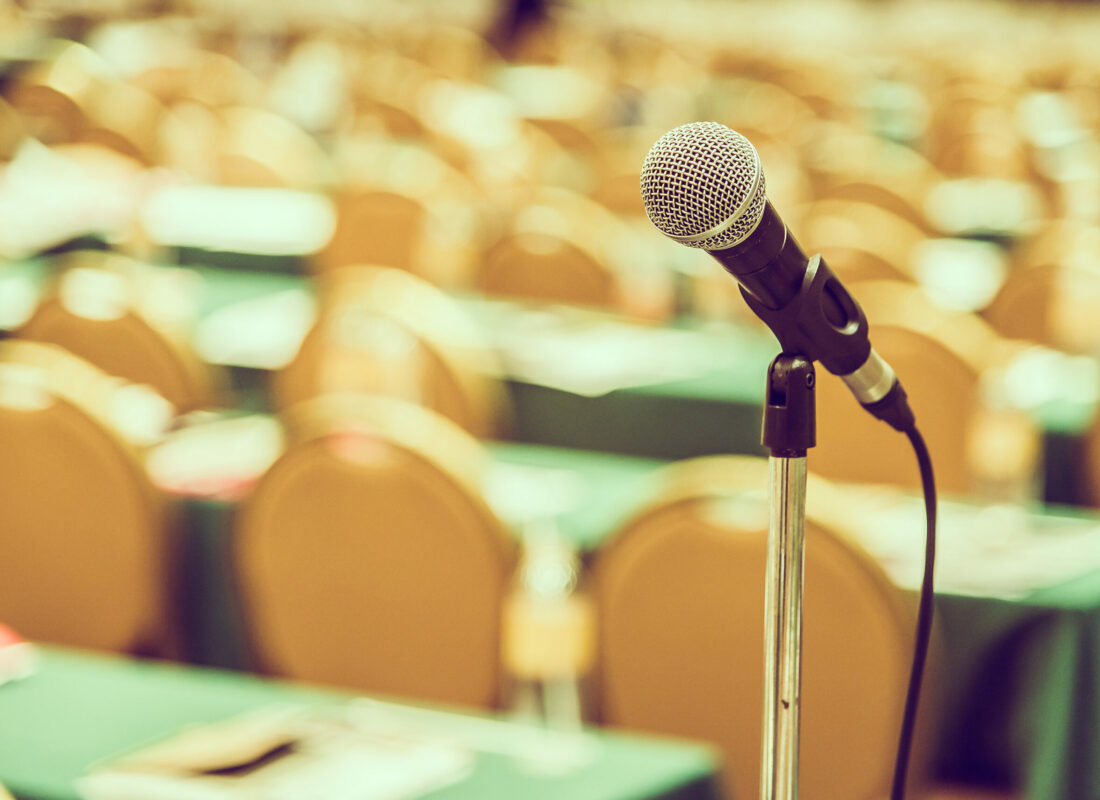 Selective focus point on Microphone in meeting room - vintage effect style pictures